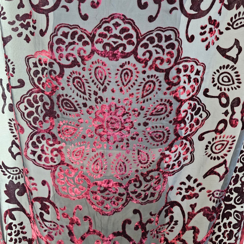 Vintage Burgundy Velvet Burnout Mesh Shawl Wrap Paisley‎ Damask Black Red